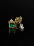 Gold Round CZ Halo Studs on a black background