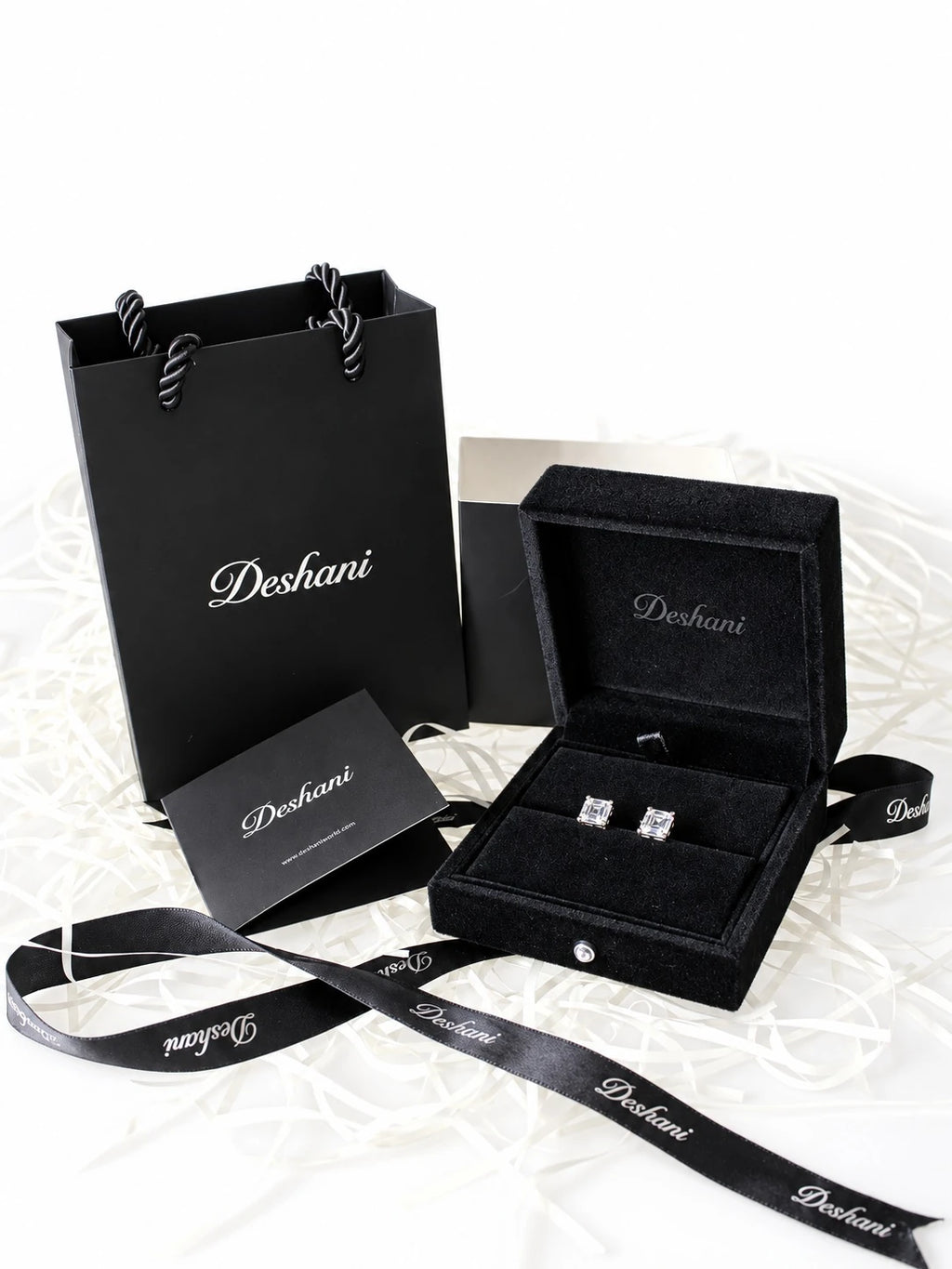 Gold Round CZ Halo Studs in Deshani gift-ready packaging