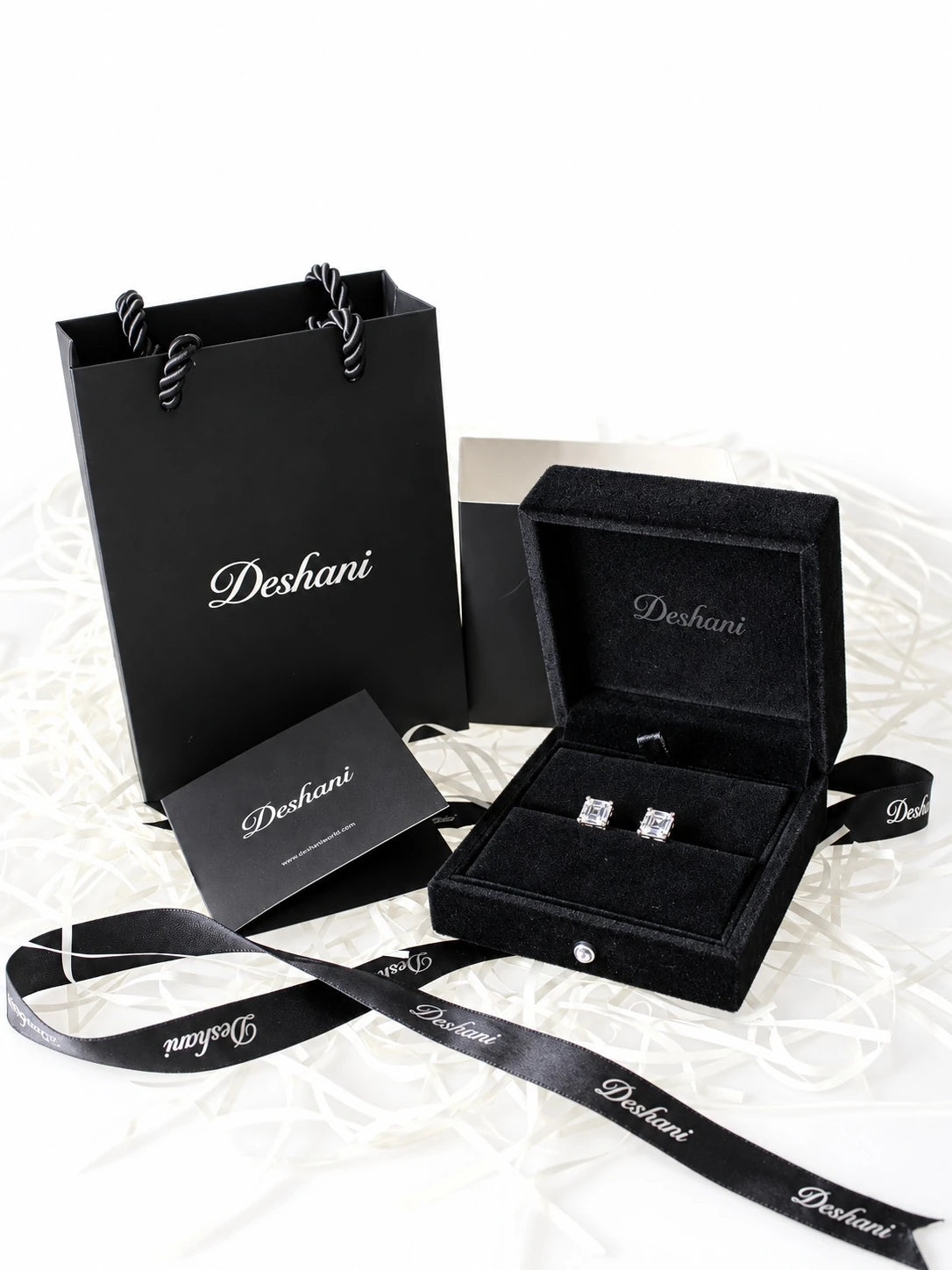Gold Round CZ Halo Studs in Deshani gift-ready packaging
