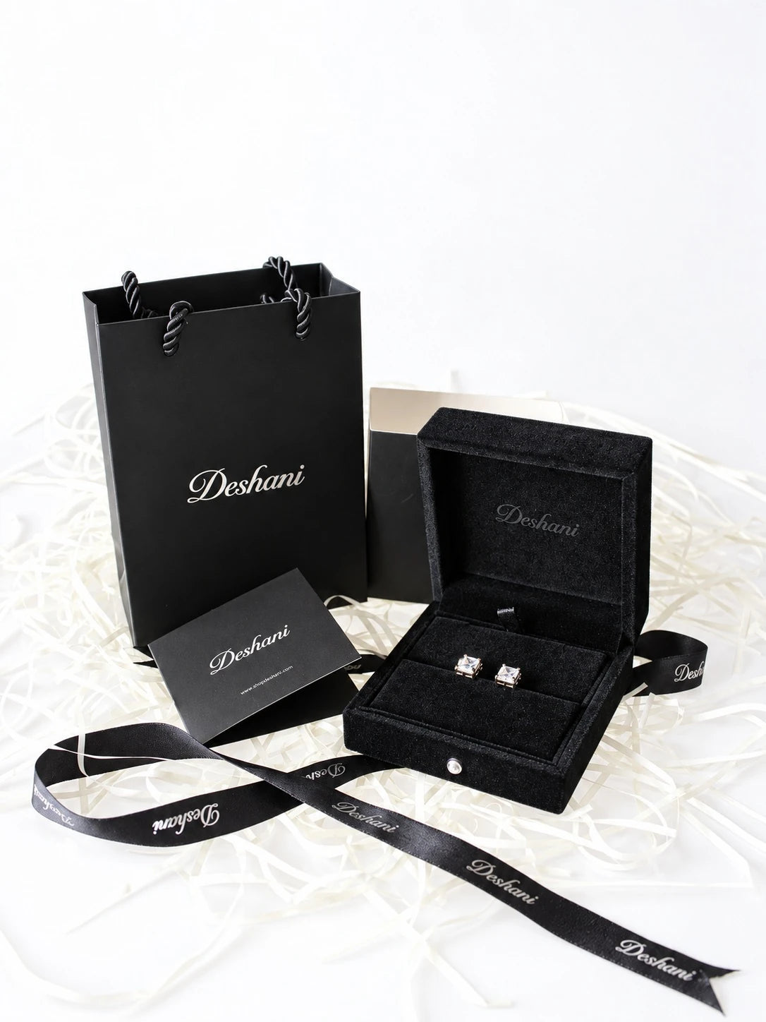 Gold Princess Bezel Studs in Deshani gift-ready packaging