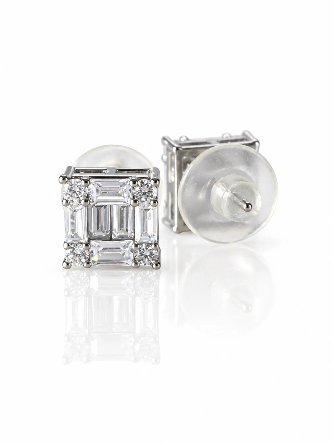 Silver Baguette Frame Studs on a white background