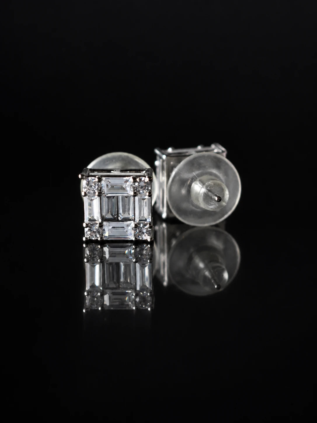 Silver Baguette Frame Studs on a black background