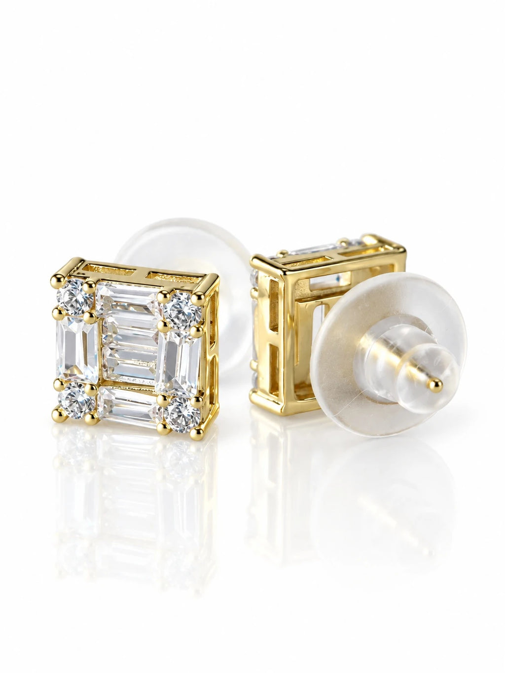 Gold Baguette Frame Studs on a white background