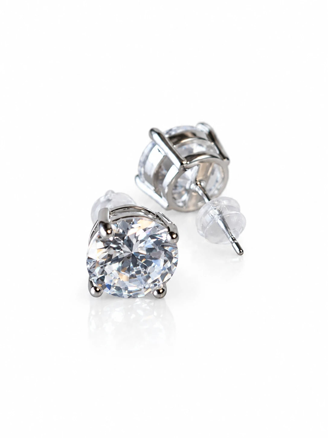 Silver Basket Solitaire Studs on a white background