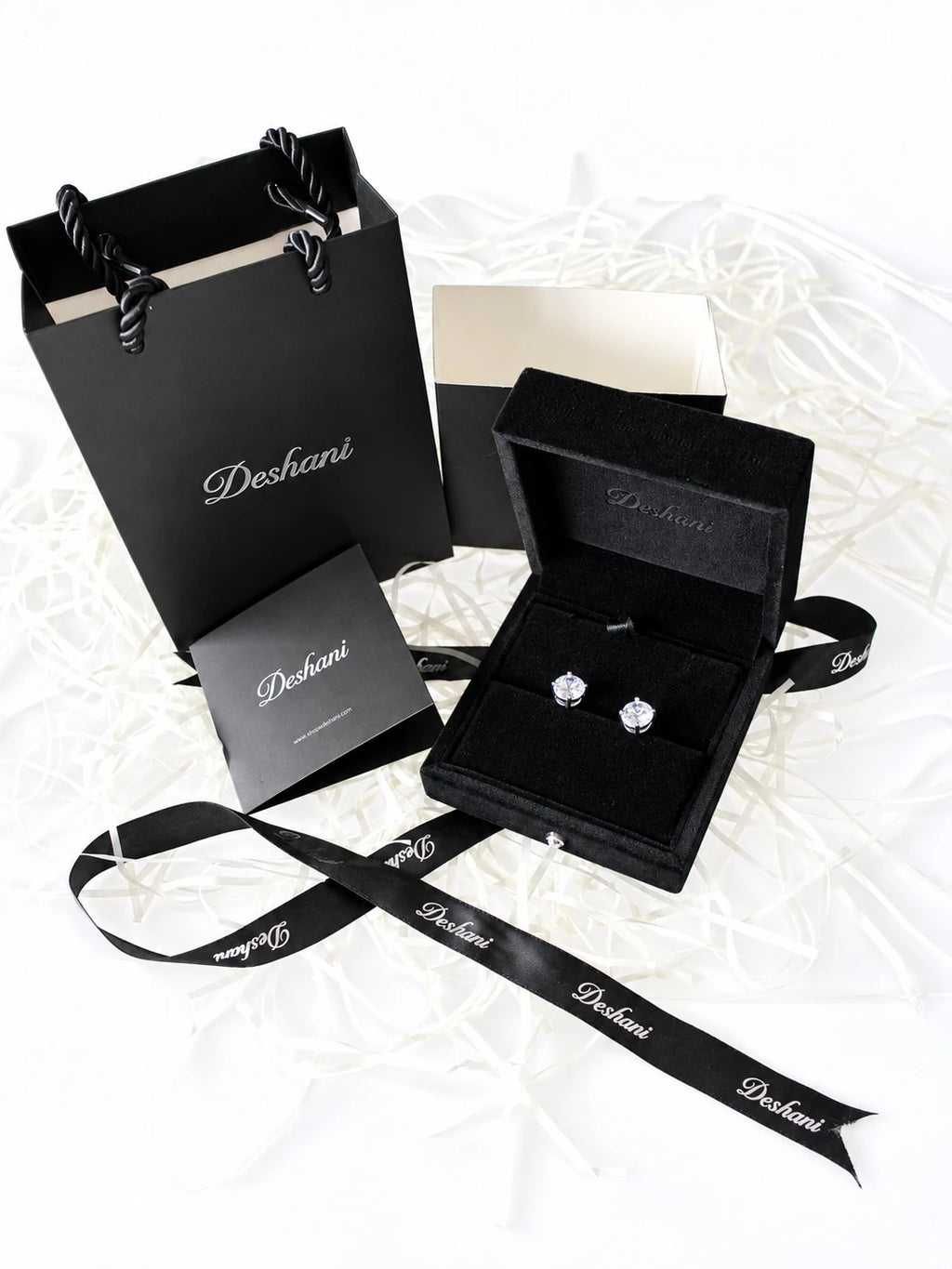 Silver Basket Solitaire Studs in Deshani gift-ready packaging