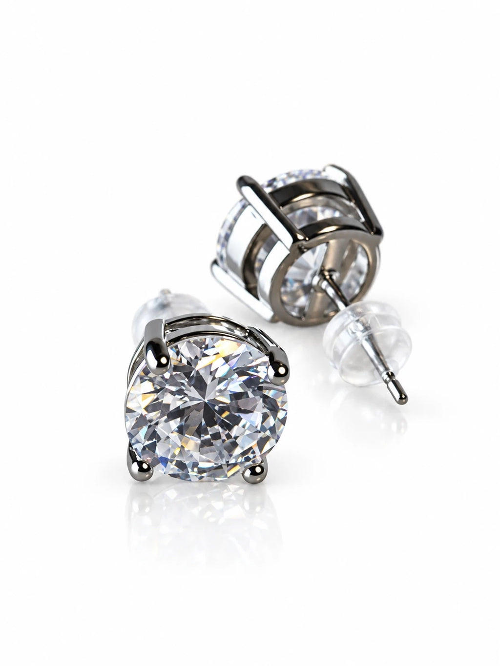 Black CZ Basket Solitaire Studs on a white background