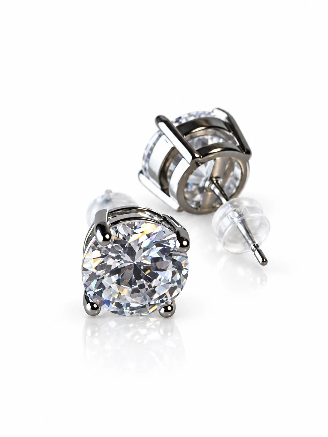 Black CZ Basket Solitaire Studs on a white background