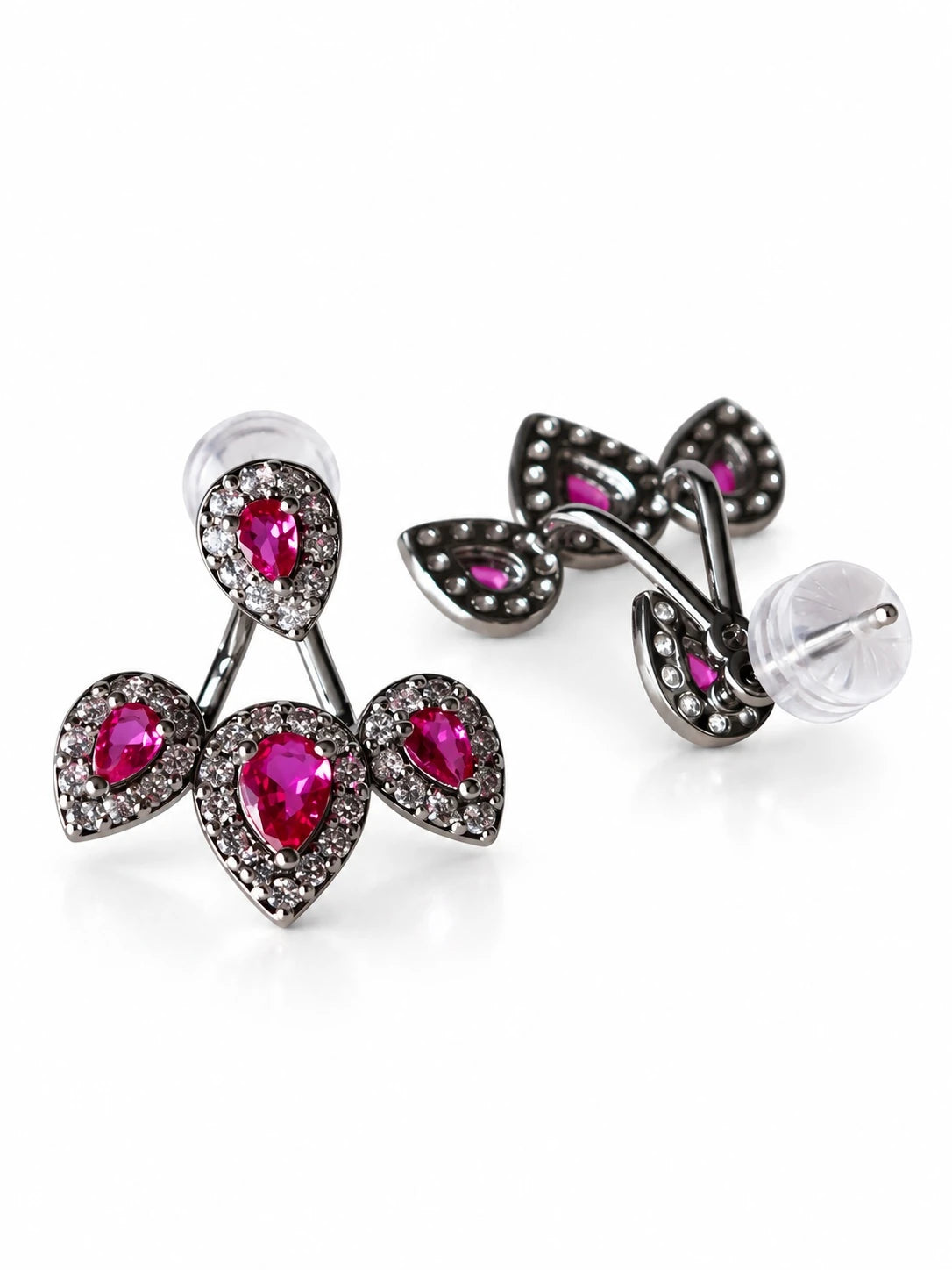 Ruby-Red CZ Cherry Jacket Studs on a white background