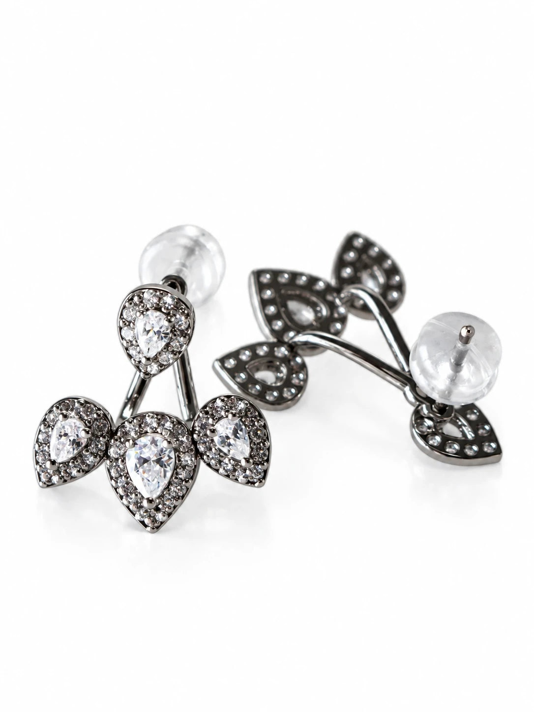 Clear CZ Cherry Jacket Studs on a white background