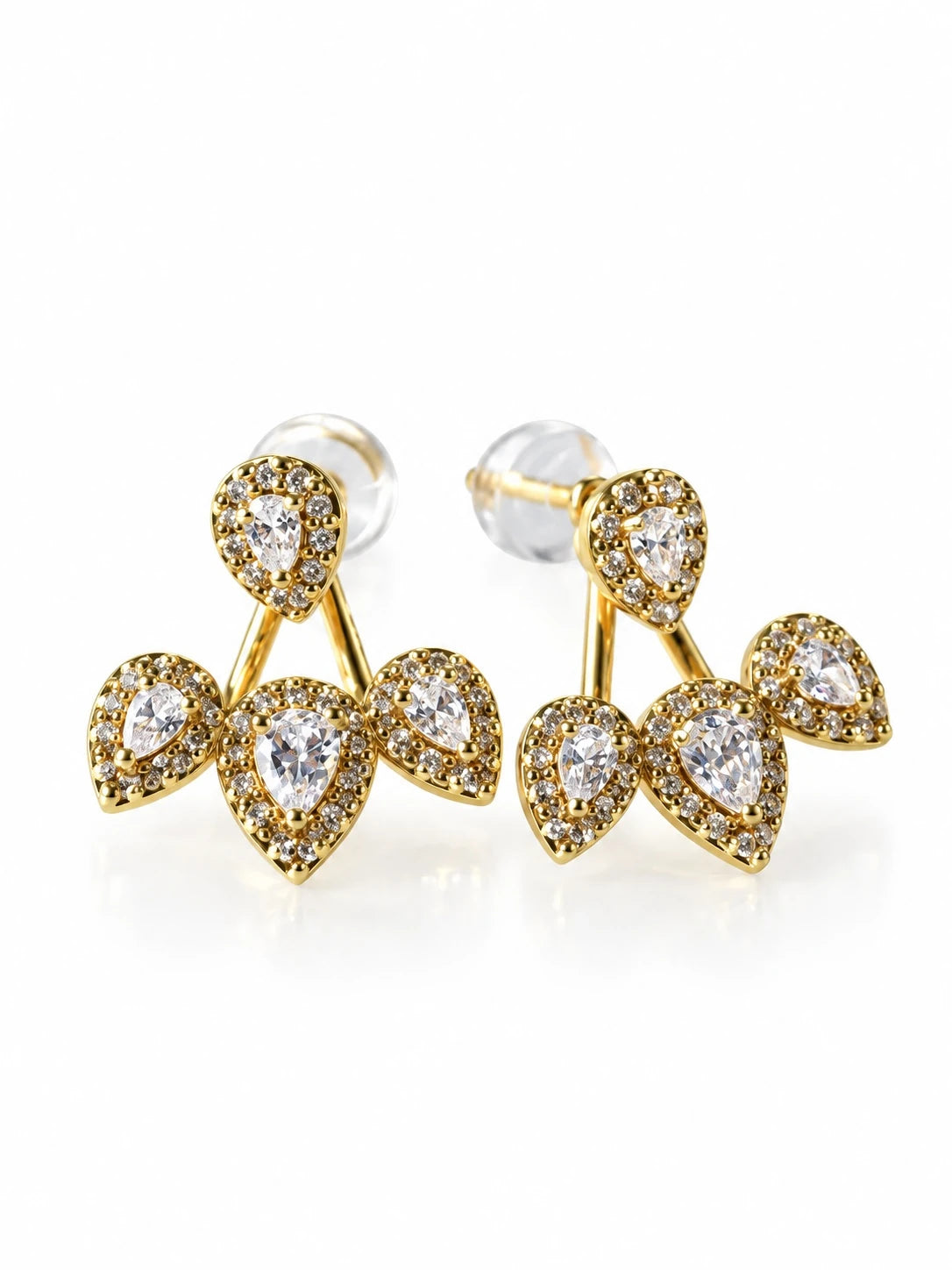 Gold Pear Trio Jacket Studs on a white background