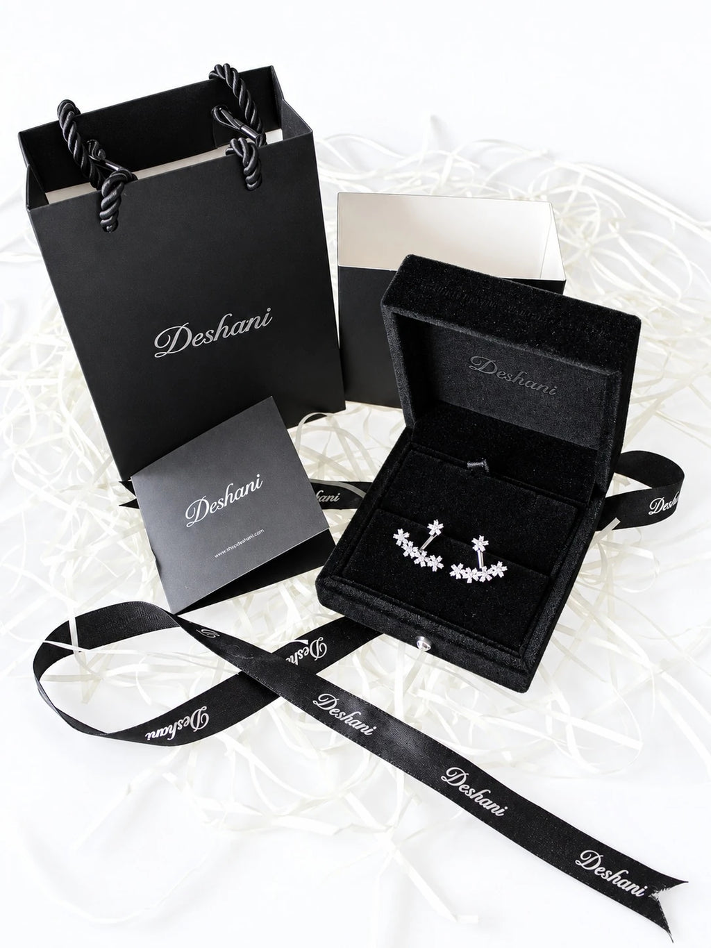 Silver Leaf Crawler Jacket Studs in Deshani gift-ready packaging