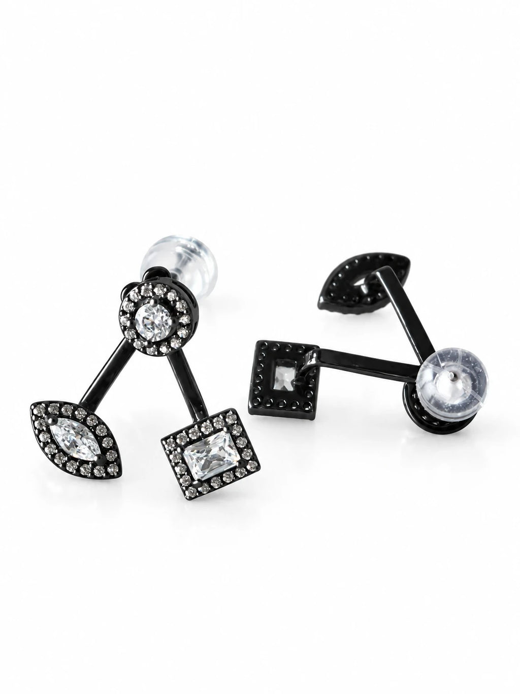 Black Mixed-Cut CZ Jacket Studs on a white background