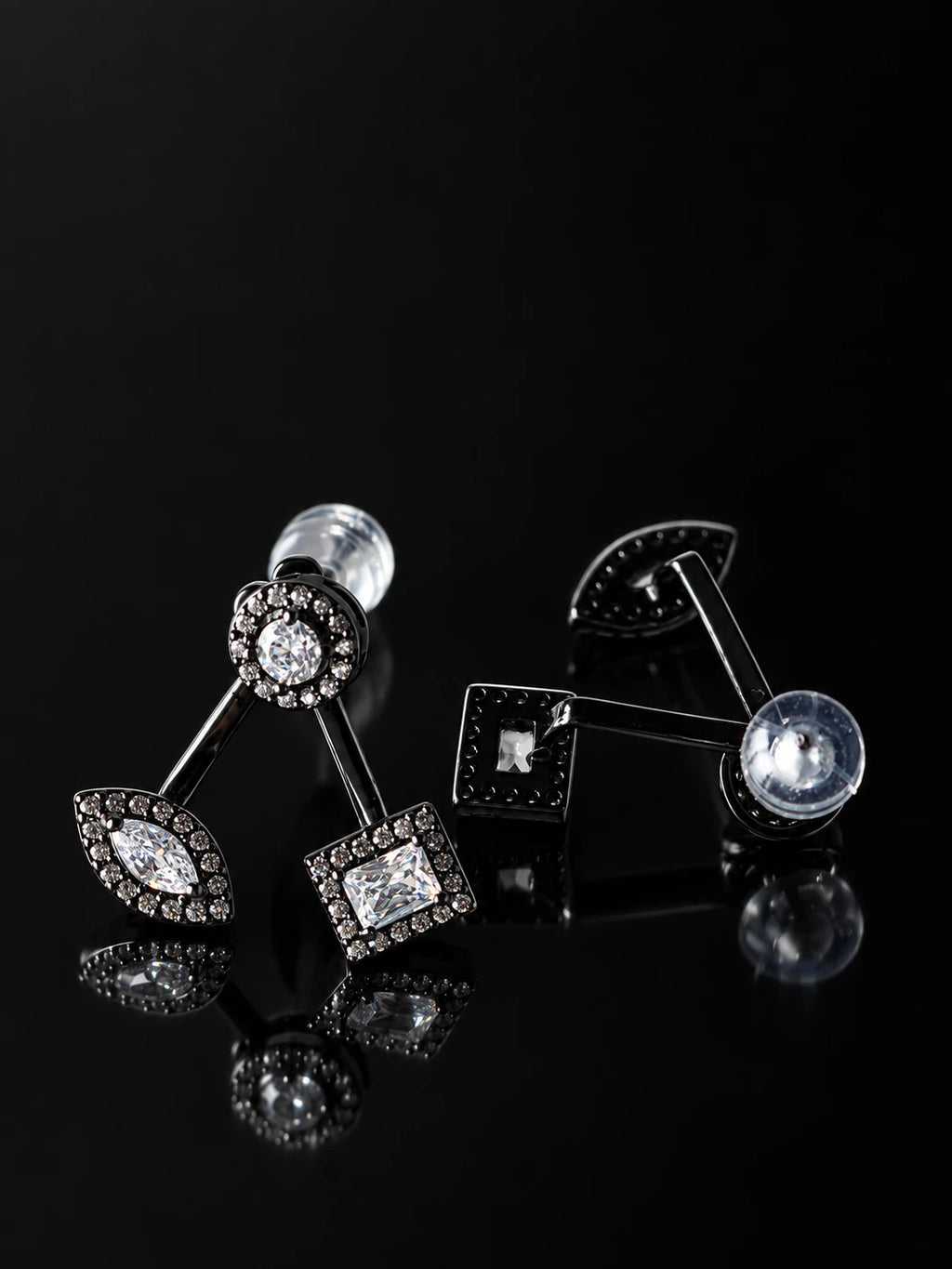 Black Mixed-Cut CZ Jacket Studs on a black background