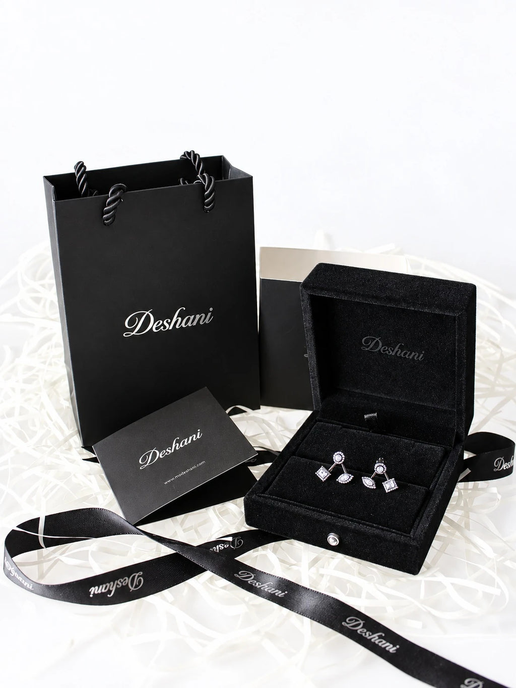 Black Mixed-Cut CZ Jacket Studs in Deshani gift-ready packaging