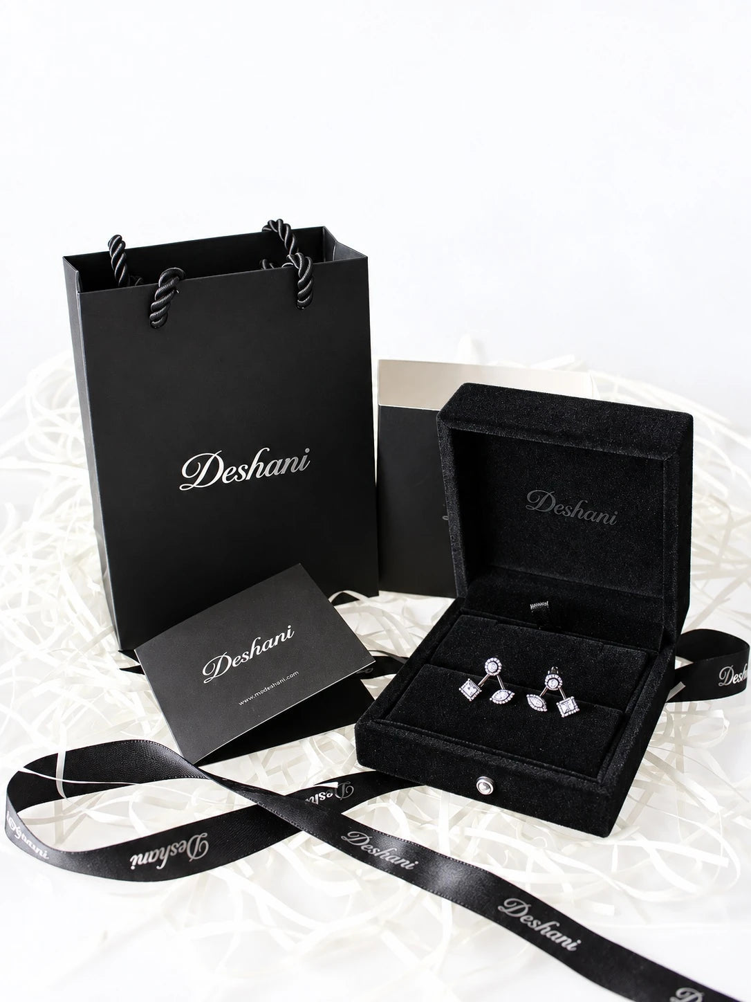 Black Mixed-Cut CZ Jacket Studs in Deshani gift-ready packaging