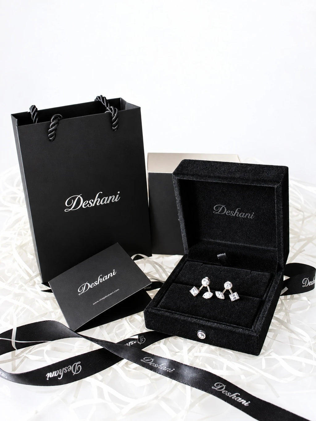 Gold Mixed-Cut CZ Jacket Studs in Deshani gift-ready packaging