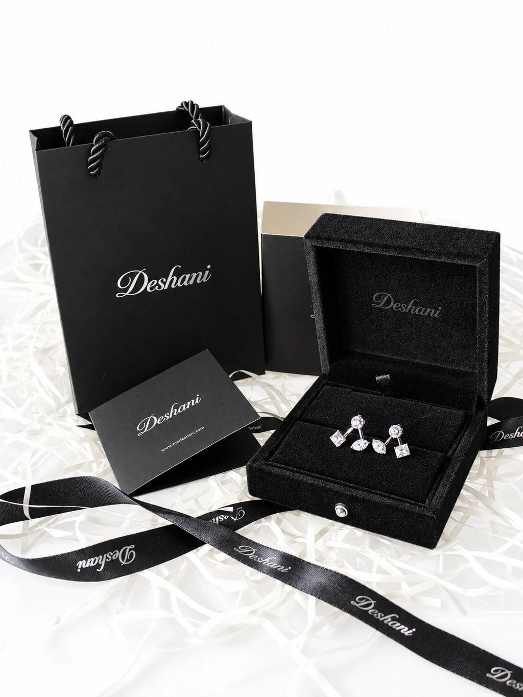 Black & Silver Mixed-Cut CZ Jacket Studs in Deshani gift-ready packaging