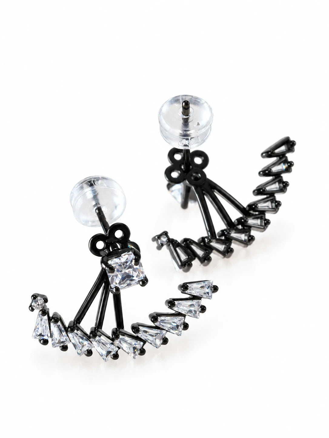 Black CZ Fan Jacket Studs on a white background