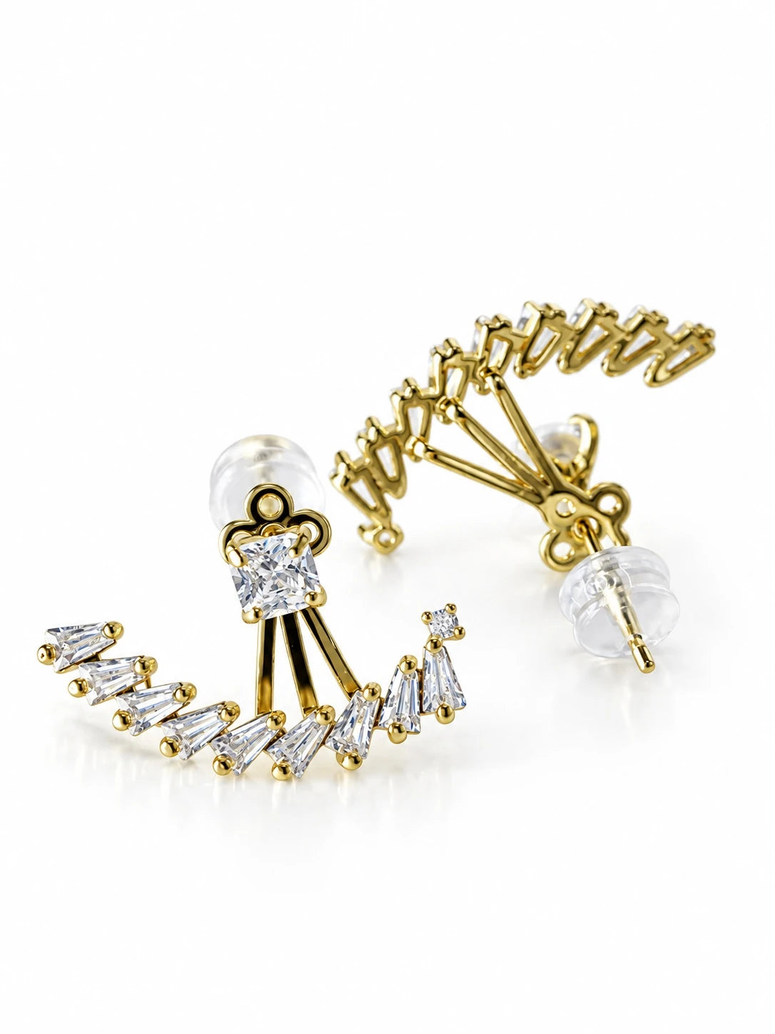 Gold CZ Fan Jacket Studs on a white background