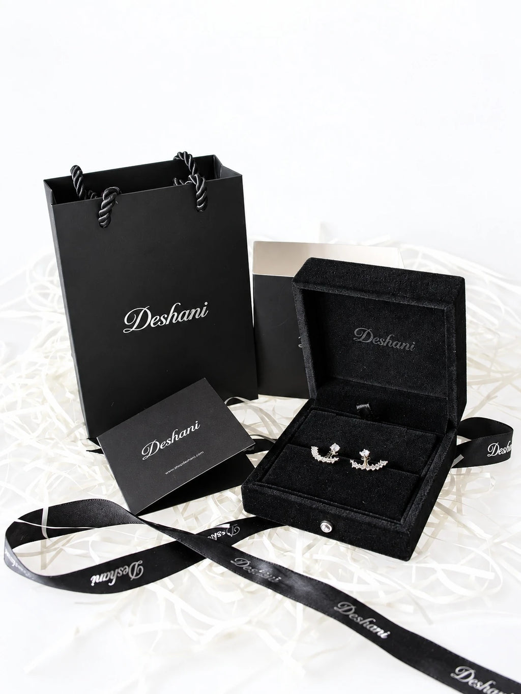 Gold CZ Fan Jacket Studs in Deshani gift-ready packaging