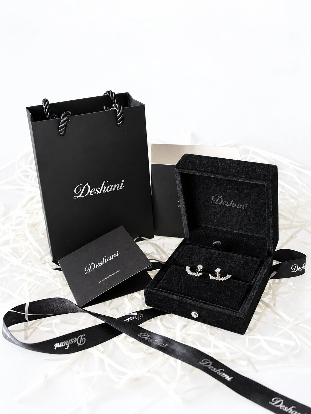 Gold CZ Fan Jacket Studs in Deshani gift-ready packaging