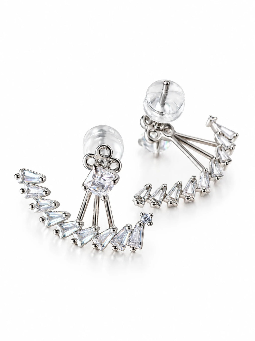 Silver CZ Fan Jacket Studs on a white background