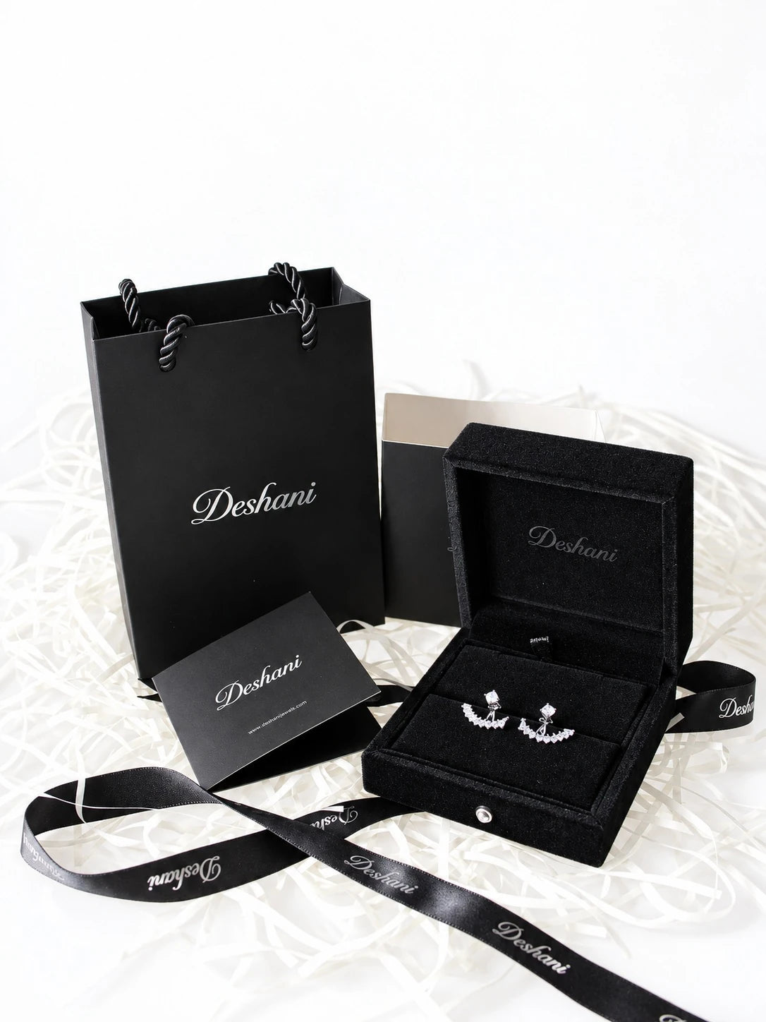 Silver CZ Fan Jacket Studs in Deshani gift-ready packaging