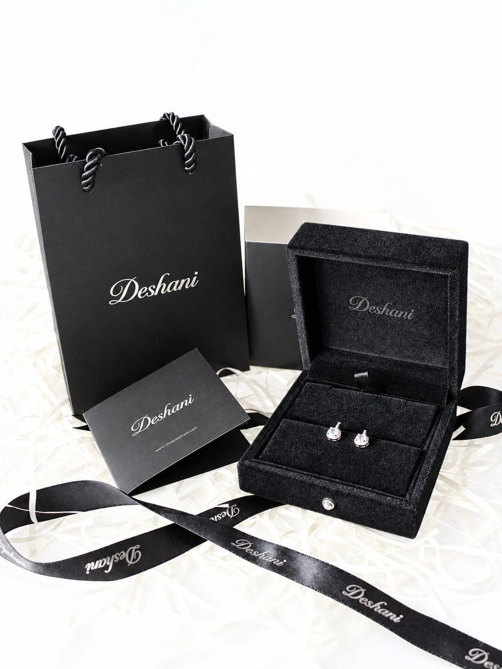 Gold Round Bezel Studs in Deshani gift-ready packaging