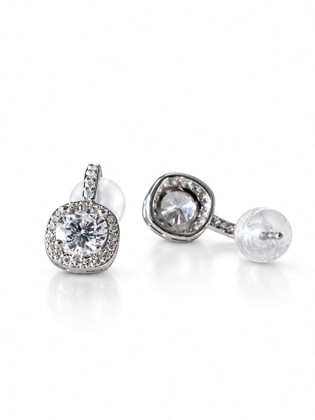 Silver Round Bezel Studs on a white background