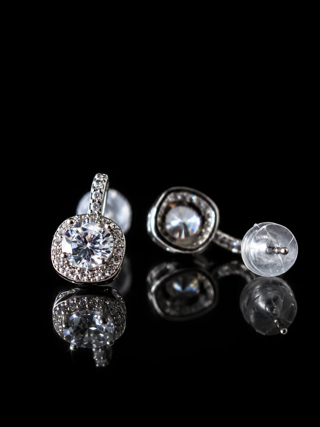 Silver Round Bezel Studs on a black background