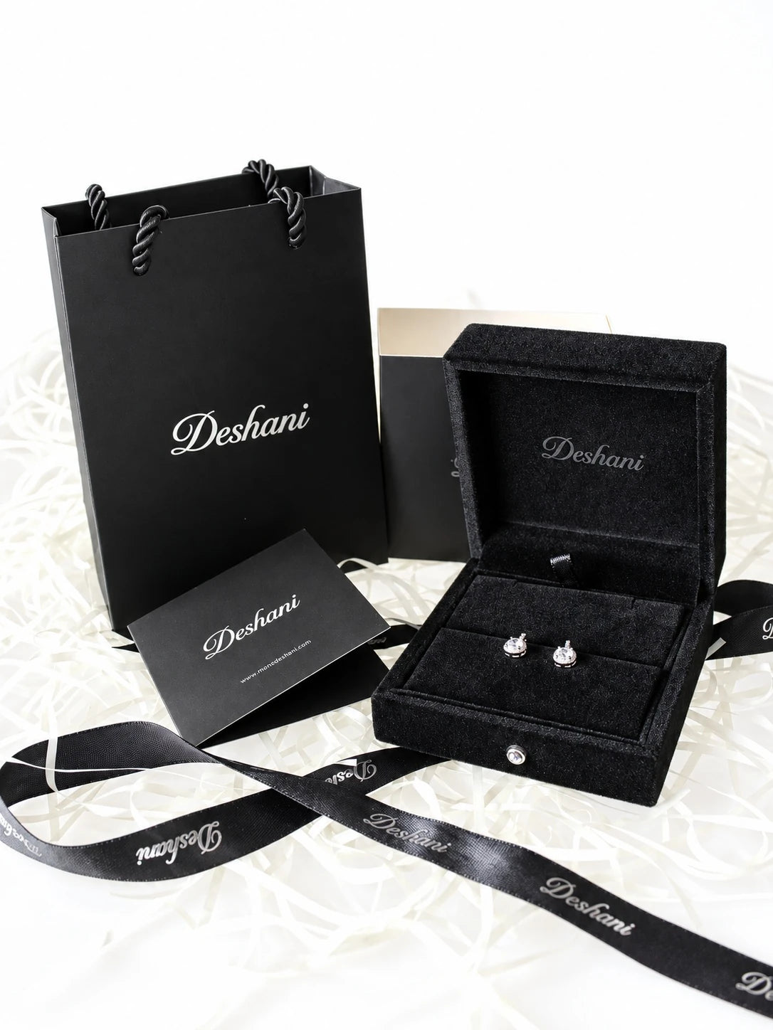 Silver Round Bezel Studs in Deshani gift-ready packaging