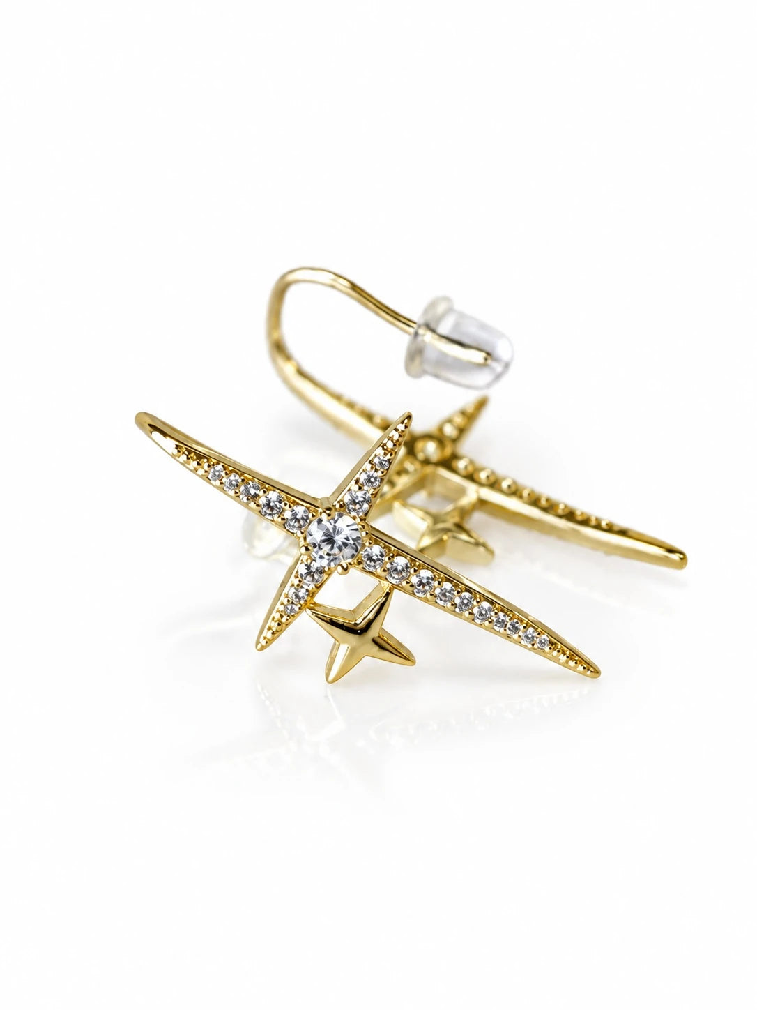 Gold Crossed Star Studs on a white background