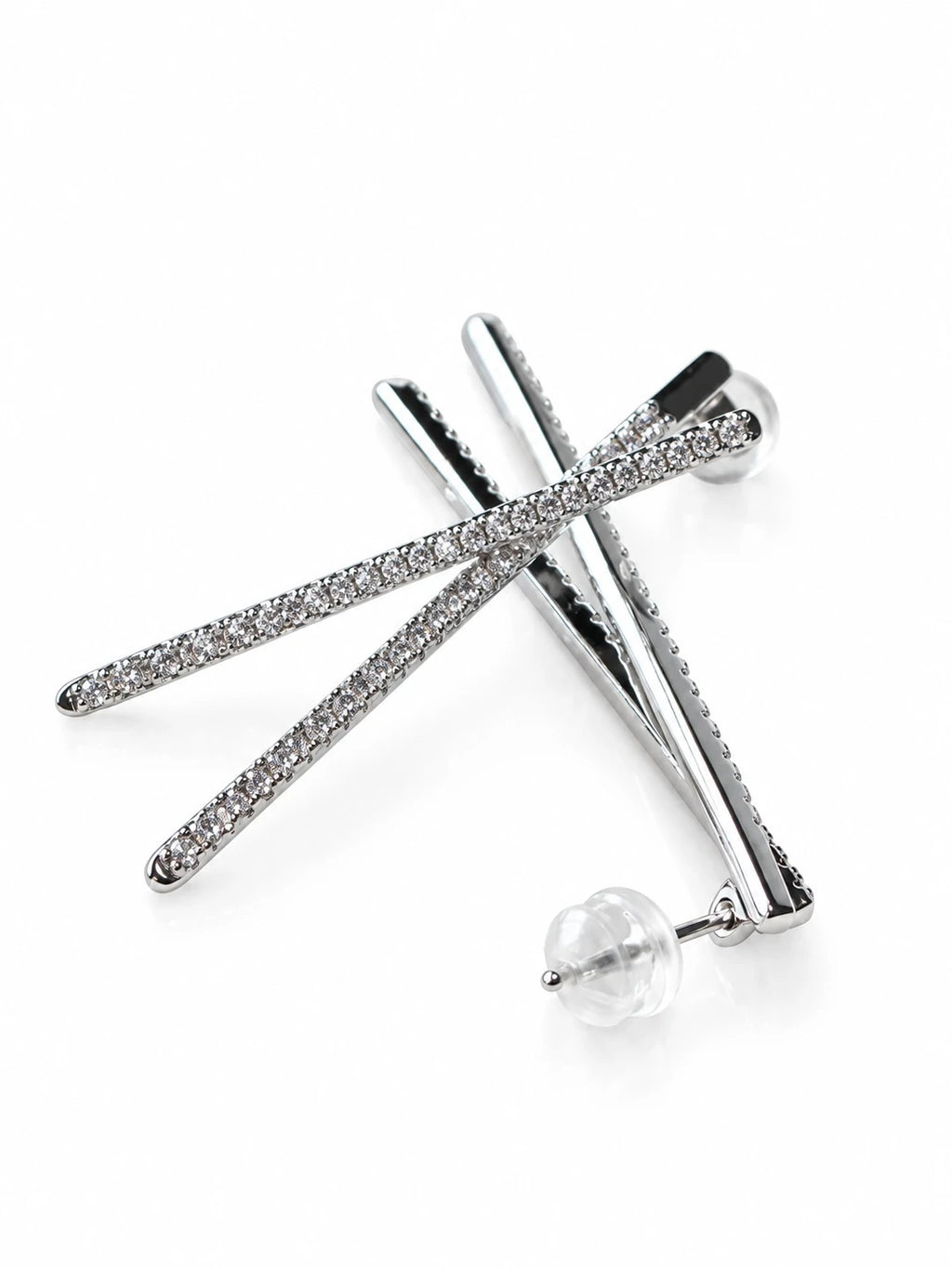 Silver Linear Pave Studs on a white background