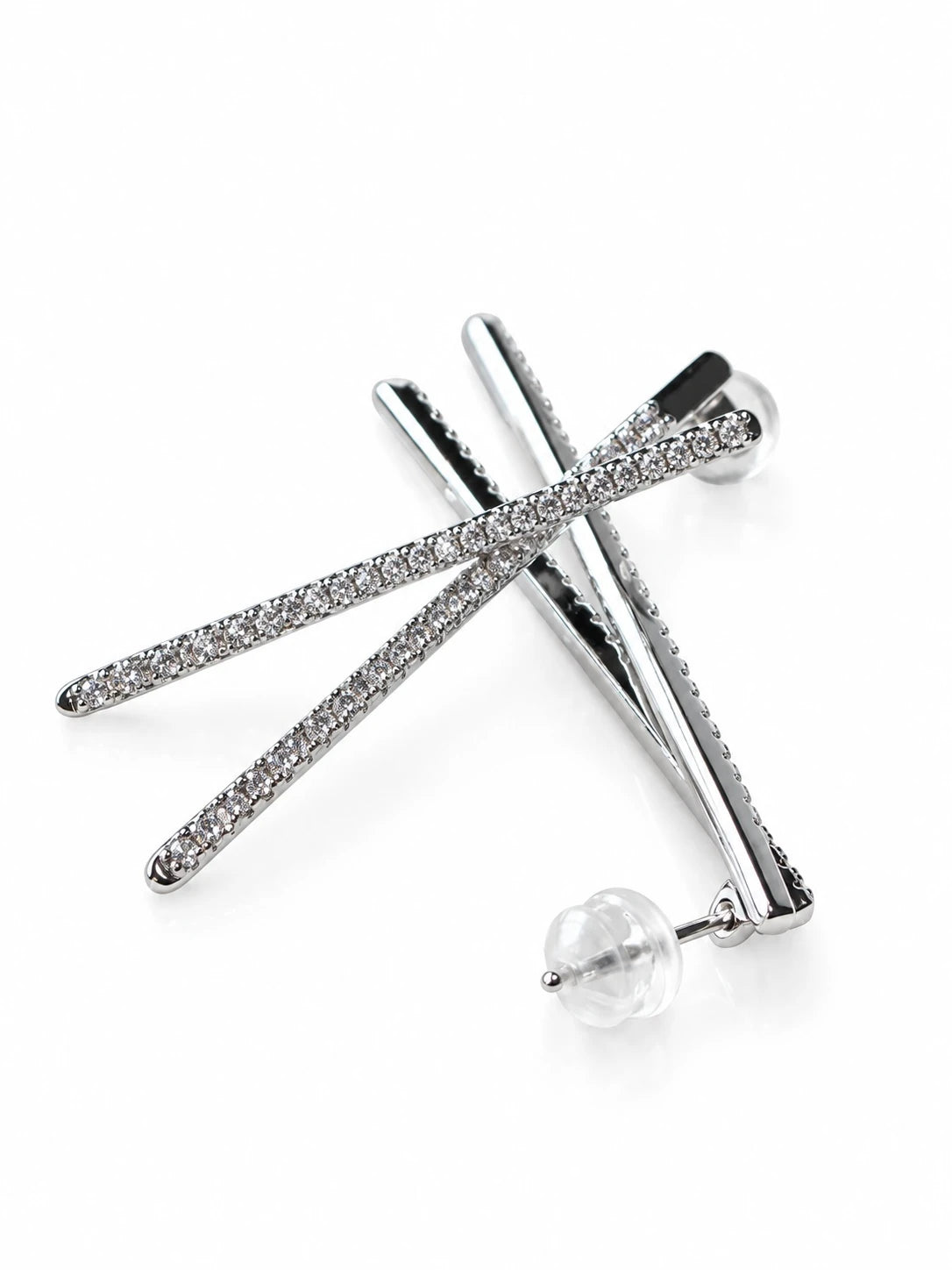 Silver Linear Pave Studs on a white background
