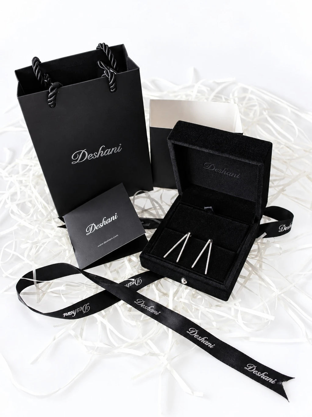 Silver Linear Pave Studs in Deshani gift-ready packaging