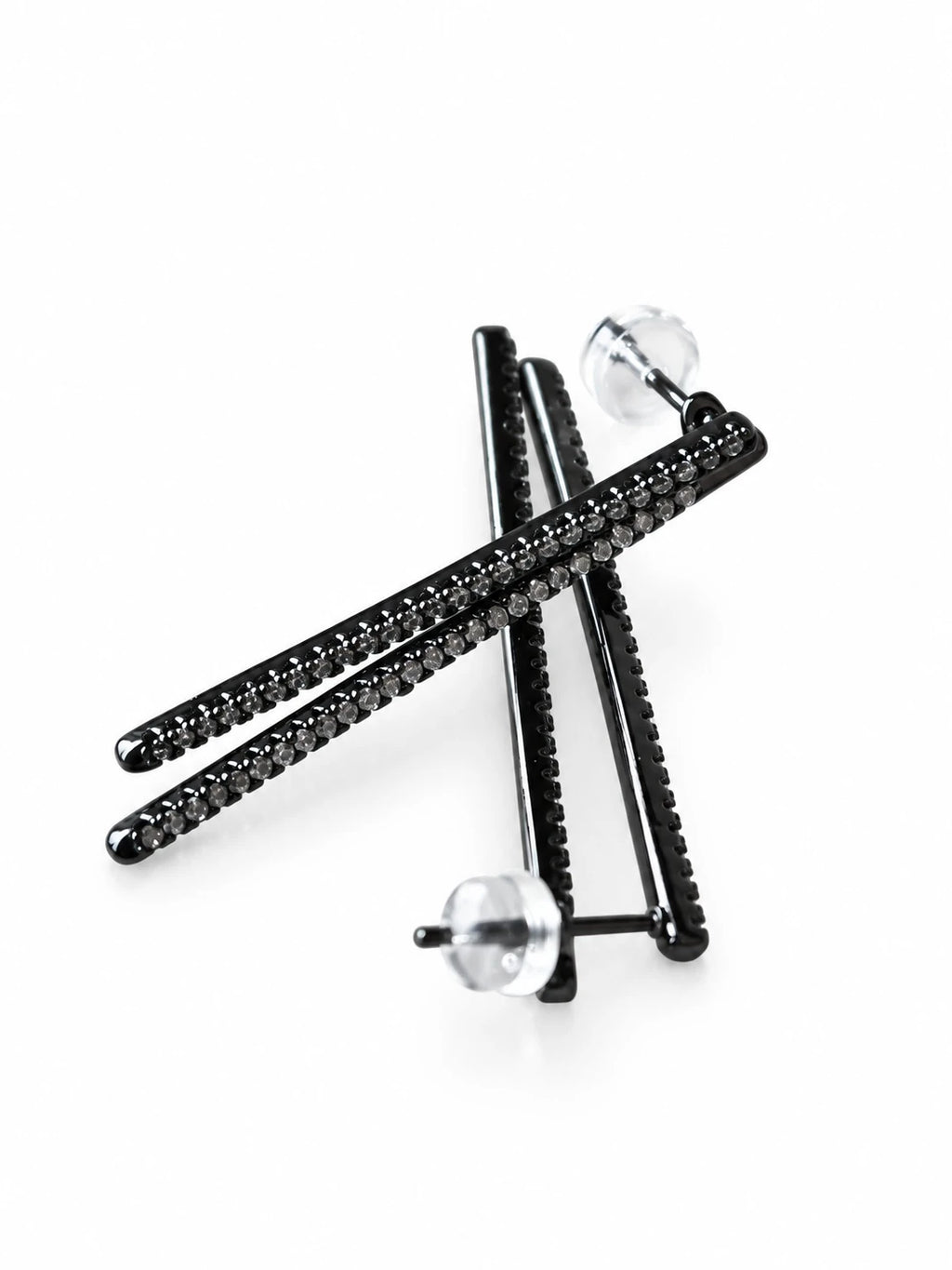 Black Silver Linear Pave Studs on a white background