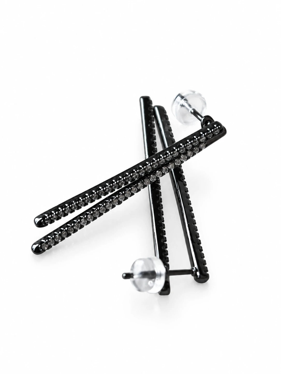 Black Silver Linear Pave Studs on a white background