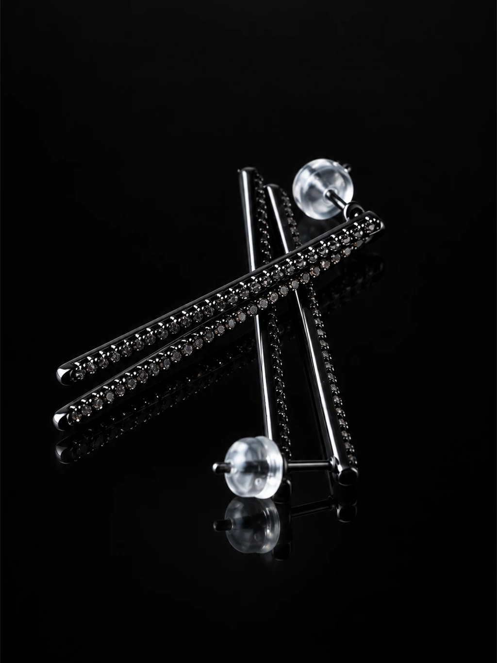 Black Silver Linear Pave Studs on a black background