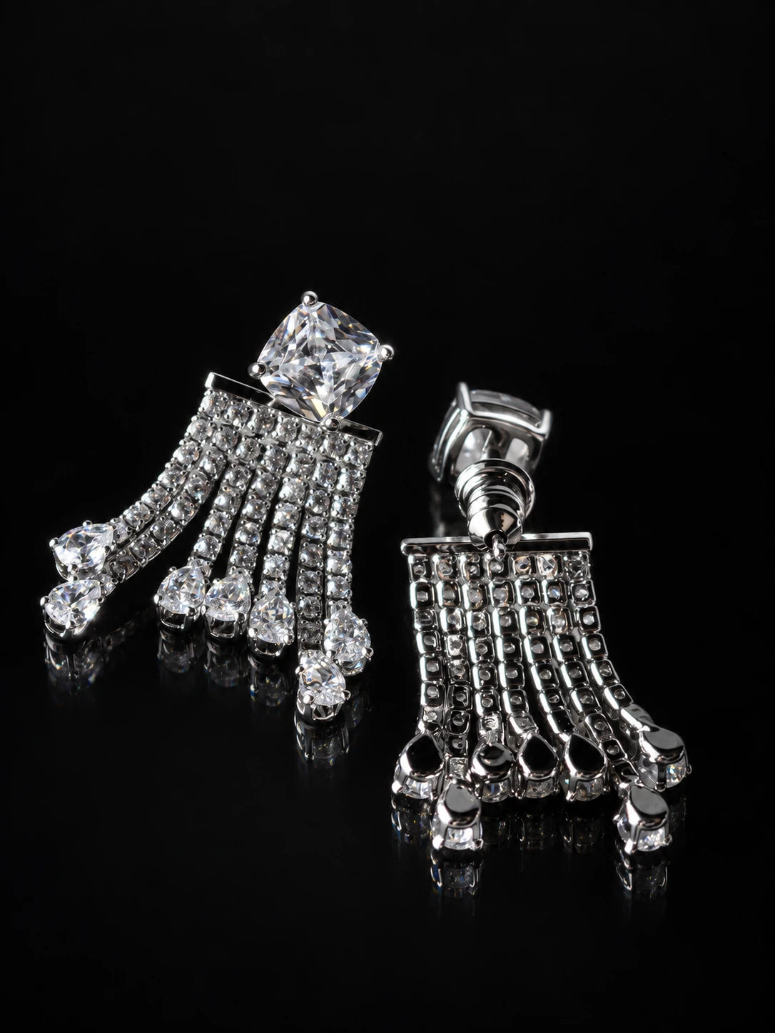Silver Cascade Jacket Studs on a black background