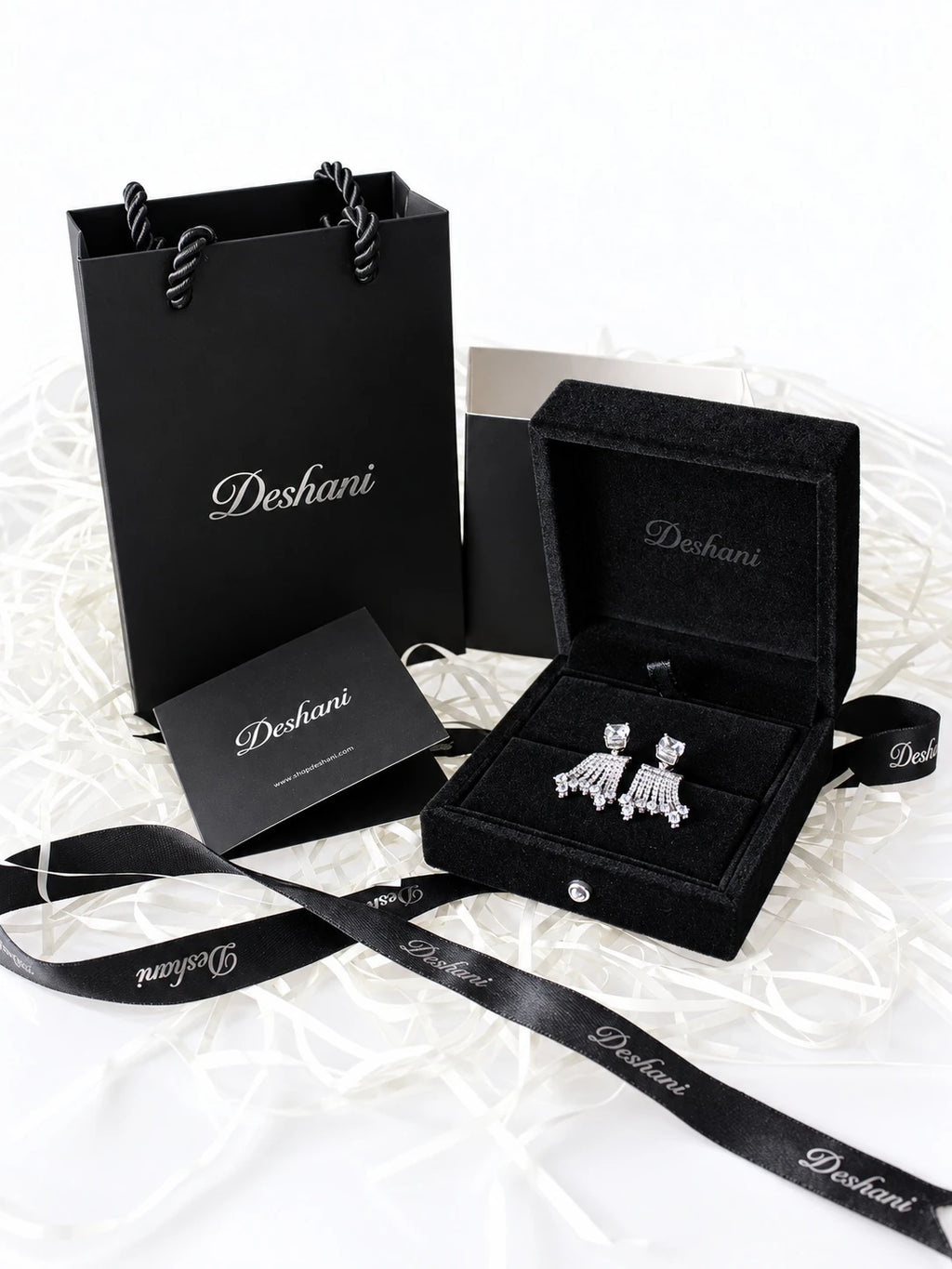 Silver Cascade Jacket Studs in Deshani gift-ready packaging