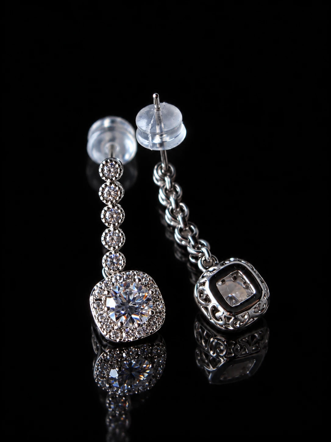 Silver Chain Halo Drops on a black background