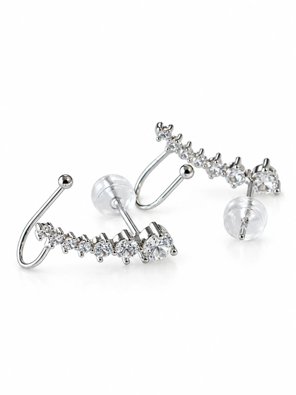 Silver Starline Ear Climbers on a white background