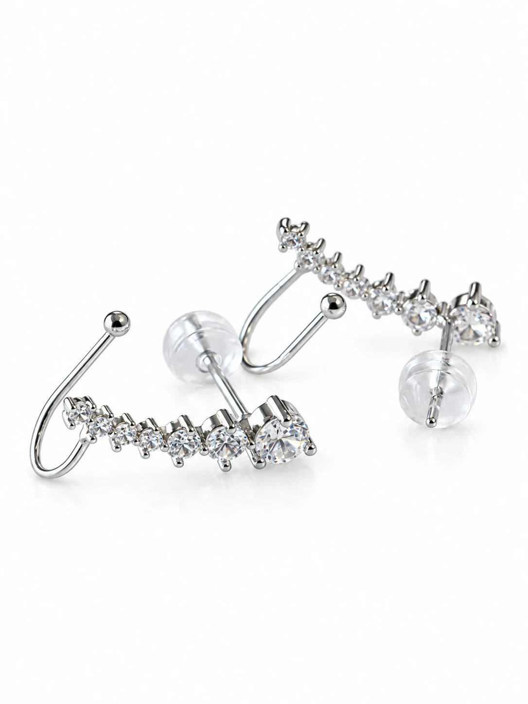 Silver Starline Ear Climbers on a white background