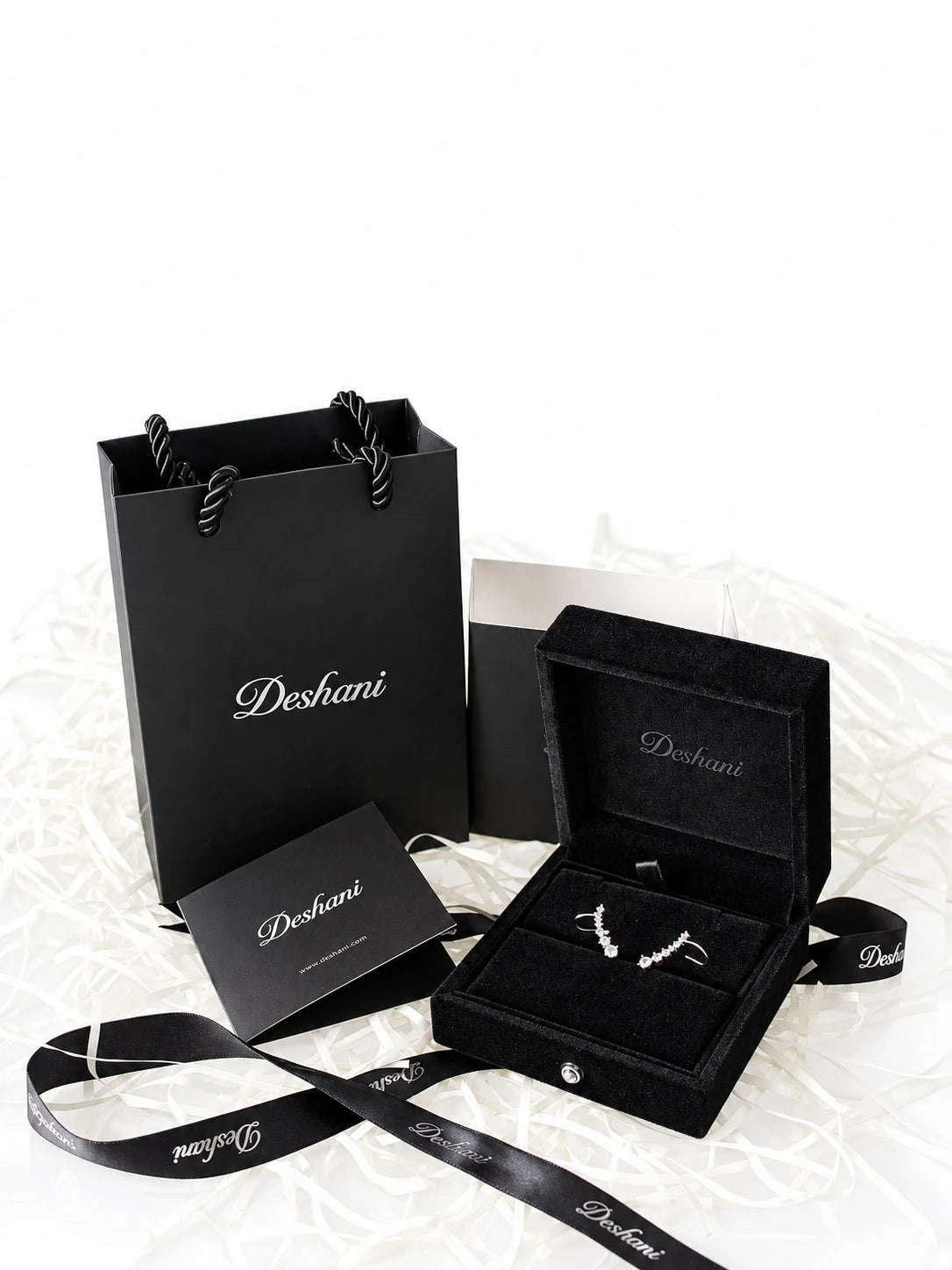 Silver Starline Ear Climbers in Deshani gift-ready packaging