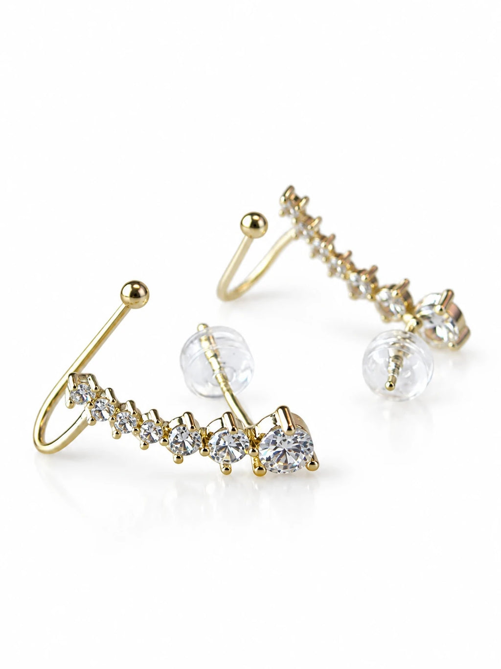 Gold Starline Ear Climbers on a white background