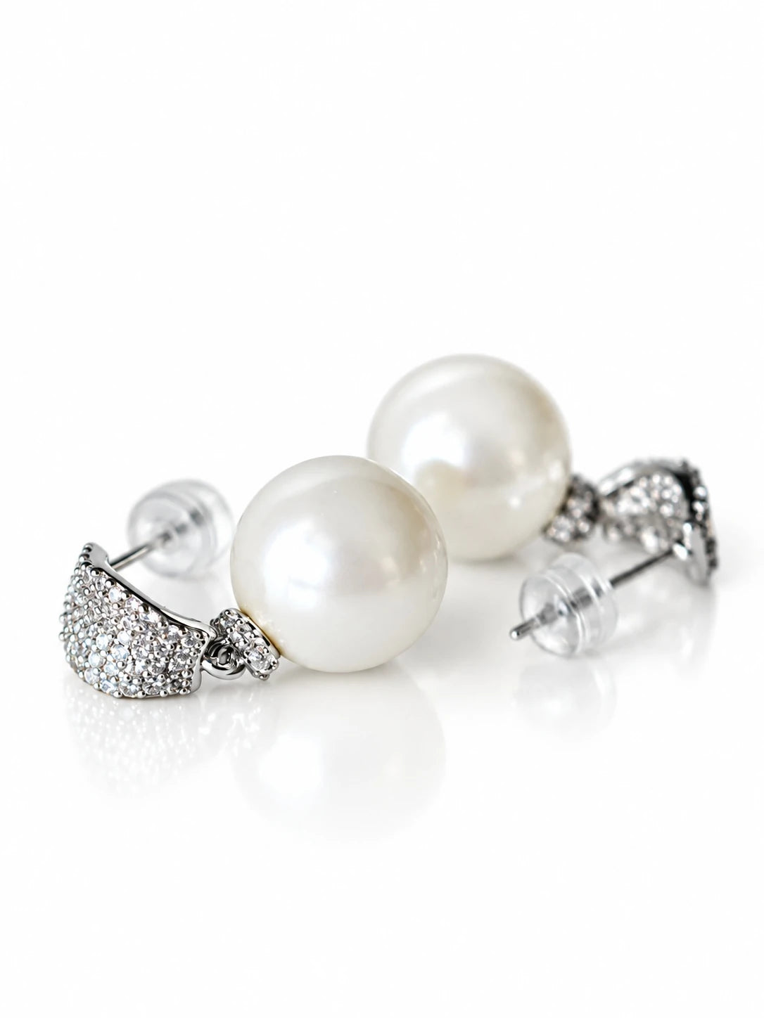 Silver Pearl Pave Studs on a white background