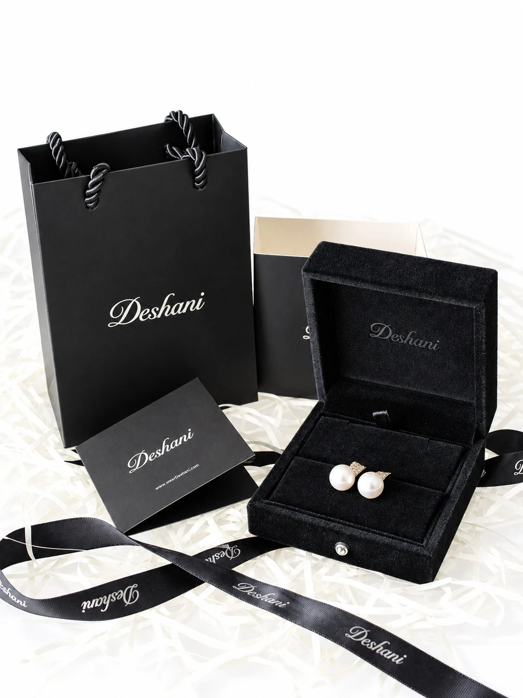 Gold Pearl Pave Studs in Deshani gift-ready packaging