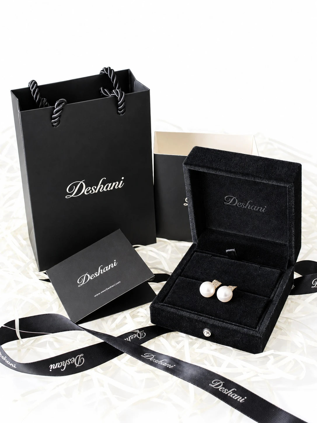 Gold Pearl Pave Studs in Deshani gift-ready packaging