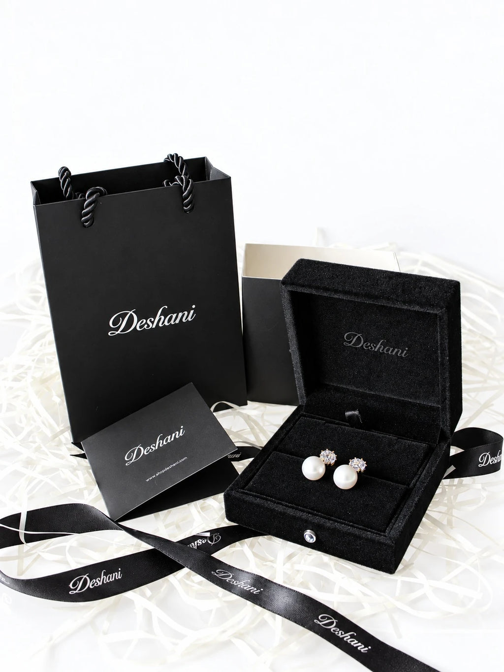 Gold Pearl Solitaire Studs in Deshani gift-ready packaging