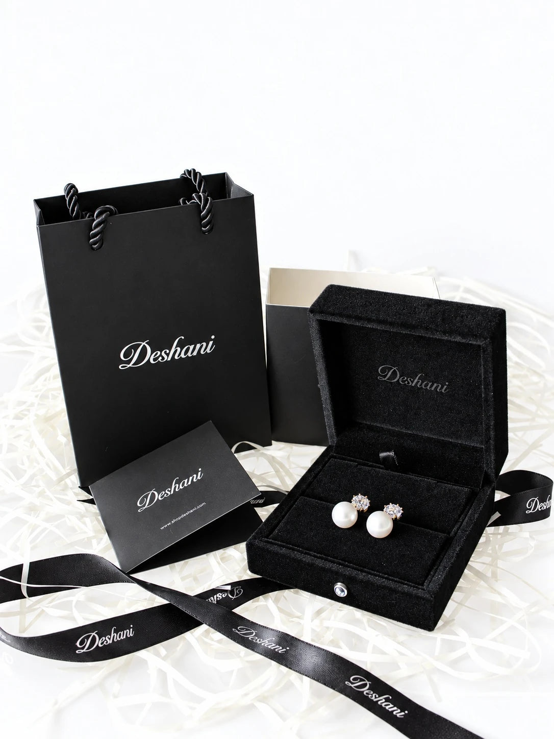 Gold Pearl Solitaire Studs in Deshani gift-ready packaging